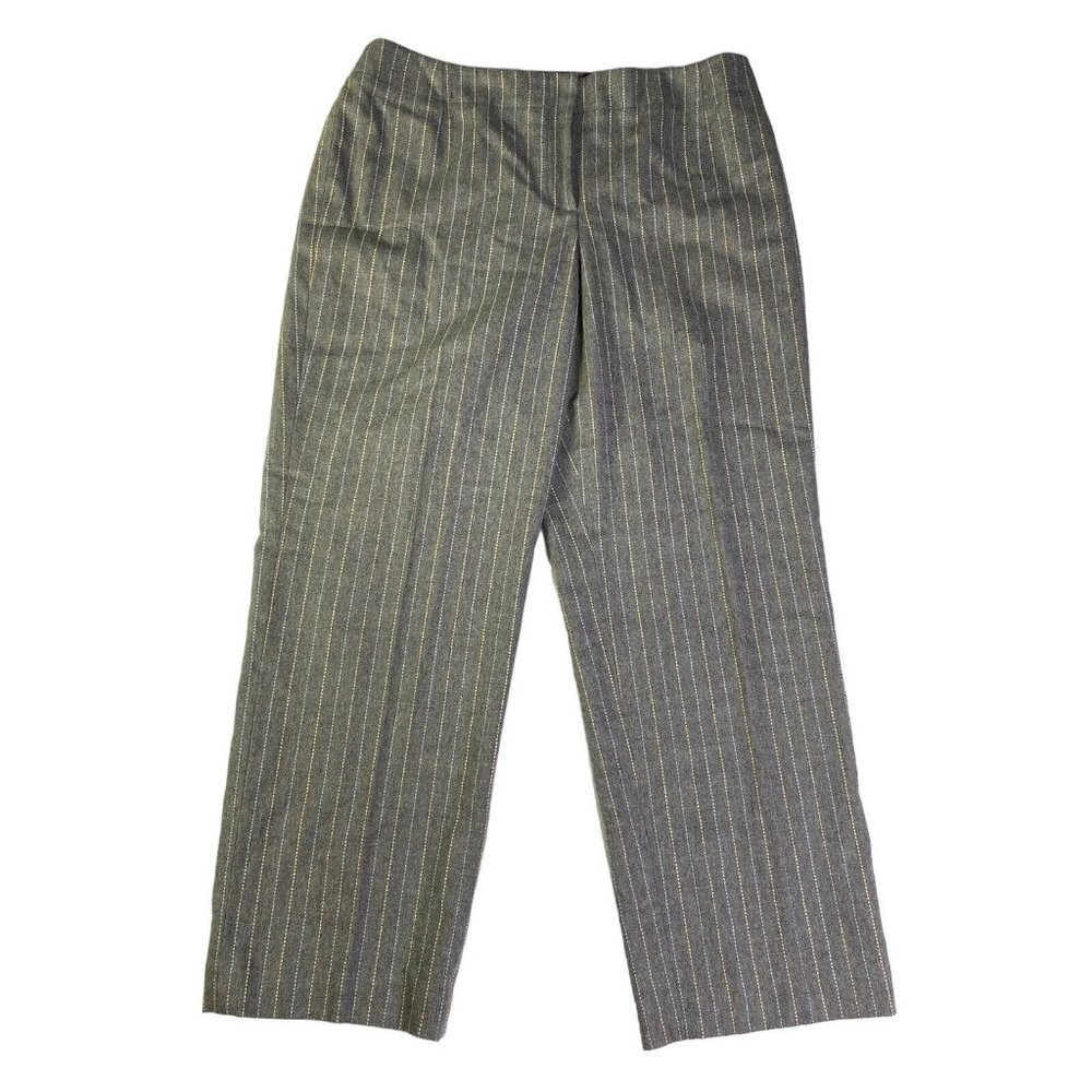 Vintage Carlisle Gray Yellow Blue Pinstripe Wool Classic Trouser Pants Size 16